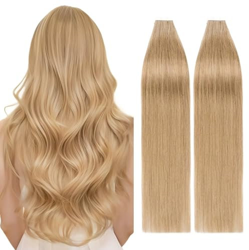 TESS Tape Extensions Echthaar Blond 40 Stück 50 cm Haarverlängerungen Remy Human Hair günstig 100 g Tape in Extensions Echthaar (#027 Honigblond 40er Pack)