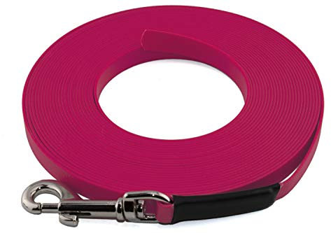 LENNIE Leichte BioThane Schleppleine, 9mm, Hunde 5-15kg, 15m lang, ohne Handschlaufe, Magenta, genäht