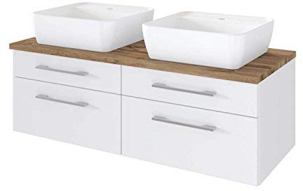 Lomadox Doppel Waschtisch matt weiß mit 120cm Unterschrank und 2 Keramik Waschbecken