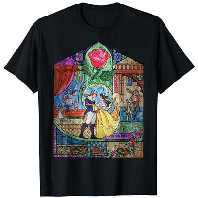 Disney Beauty & The Beast Stained Glass Rose Graphic T-Shirt T-Shirt