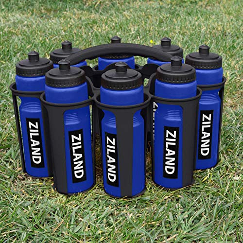 Ziland Academy Easy Squeeze Water Bottle Set - [8 x 700ml Bottles 1 x Carrier] [Choose Your Colour] Designed for Sport Teams (Blue - Black Carrier)