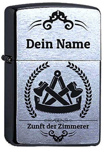Zippo Benzinfeuerzeug Zimmermann Zunft Lasergravur personalisiert mit Gravur Dein Name Personalisieren Zunftsymbol Zimmerer Zunftwappen Wunschgravur