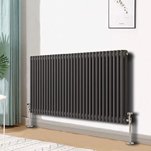 Blümme Traditional Horizontal Cast Iron Radiator Central Heating Radiators Anthracite Double Column 600 x 1460mm