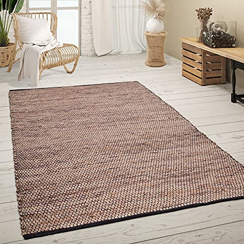 Paco Home Teppich Wohnzimmer Kurzflor Jute Handgewebt Meliertes Ethno Muster Naturfaser, Grösse:300x400 cm, Farbe:Beige