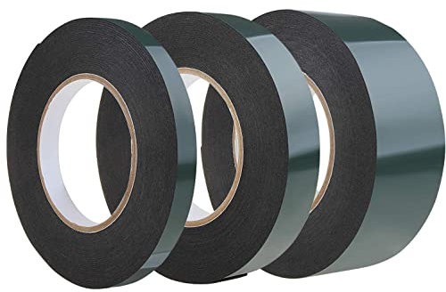 ASelected 3Pcs Foam Tape Strong Double Sided Black Sponge Tape Mounting Self Adhesive Tape Roll Car Number Plate Sticky Tape Heavy Duty, 13mm 25mm 50mm Wide, 10m Each Roll