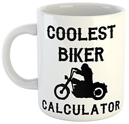 Just The Shirt Coolest Biker Calculator White Ceramic Hand Printed Mug