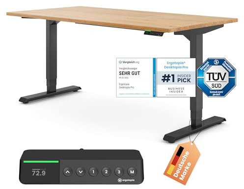 Ergotopia Desktopia Pro X Elektrisch höhenverstellbarer Schreibtisch, Ergonomischer Stehtisch für Büro oder Home Office (Eiche Echtholz, Gestell Schwarz, 120 x 80 cm)