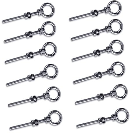 EFUTURETIME 12 x Boulon à œil avec filetage métrique, M6 x 60 mm Boulon Anneau Ecrou à œil en acier inoxydable 304, Vis à œil Boulons à crochet