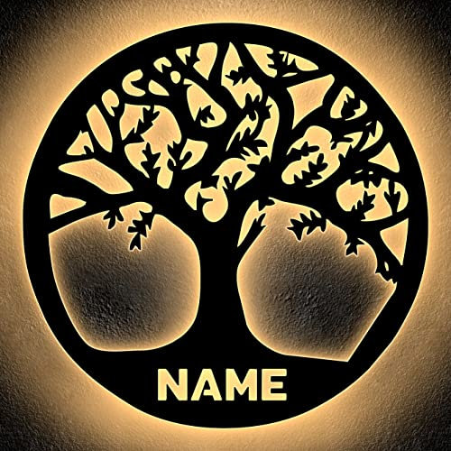 LEON FOLIEN Baum LED Deko Schlummerlicht Wandlicht Lebensbaum Wandlampe personalisiert mit Wunsch Name Lasergravur Abendlicht Geschenk Deko Schlummerlicht Nachtlichter