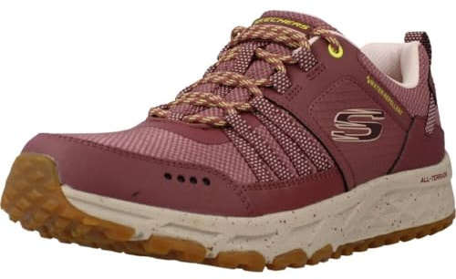 Skechers Women's Escape Plan Endless Pursuit Trekking Low Cut Shoes, Mauve Leather/Mesh/Yellow Trim, 8 UK