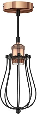 ledscom.de Vintage Pendelleuchte RETRA, bronze, E27 Fassung, Käfig-Schirm schwarz