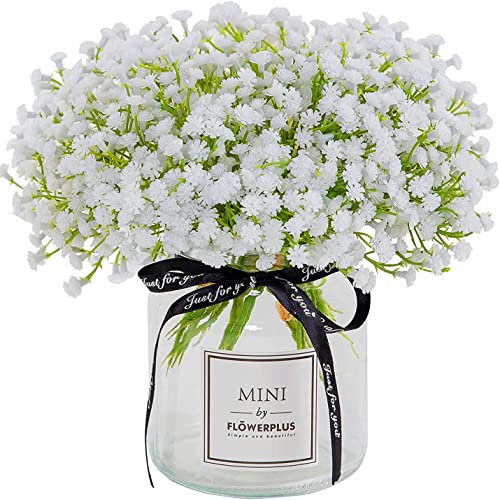 Artificial Flowers White Baby Breath Plastic Fake Gypsophila for Indoor Outdoor Girl Crown Wedding Bridal Bouquet Home Garden Party DIY Wreath Table Arrangement Decoration Pot Planter Filler 4 pcs