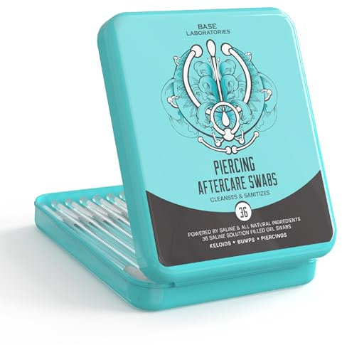 Base Labs Bastoncini con Soluzione Salina Piercing per Cheloidi | Bastoncini Medicati con Soluzione Fisiologica Delicata | Pulisci Buchi Orecchini, Piercing Naso, Ombelico, Corpo | 40 Bastoncini