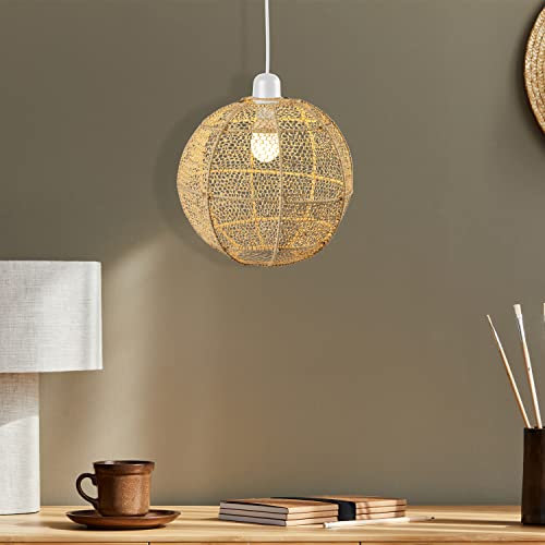 Marrakesch Pendelleuchte Hängelampe Florana 30 cm groß aus Bast | Boho Style Lampe als Esszimmer Deko
