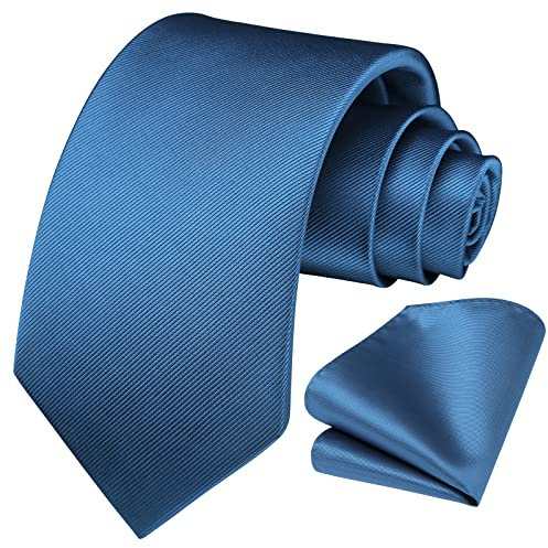 Enlision Krawatte Blau Herren Hochzeit Krawatten und Einstecktuch Set Elegant Einfarbig Seidenkrawatte mit Taschentuch Schlips Business Party
