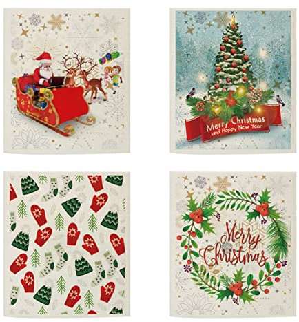 KABAKE Swedish Kitchen Dishcloths, 4 Pieces Reusable Sponge Cleaning Cloths, Kitchen Cloths Absorbent Dish Cloth Washable Kitchen Towels for Kitchen Cleaning (Christmas Set #3)