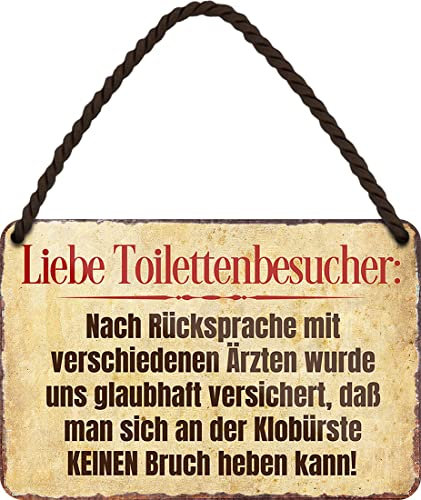 WOGEKA ART Retro Blechschild - Liebe Toiletten Benutzer... - Lustiger Klo Spruch als Geschenkidee zu Geburtstag Weihnachten als WC Deko Schild 18x12 cm Vintage Hängeschild Metallschild HS1049