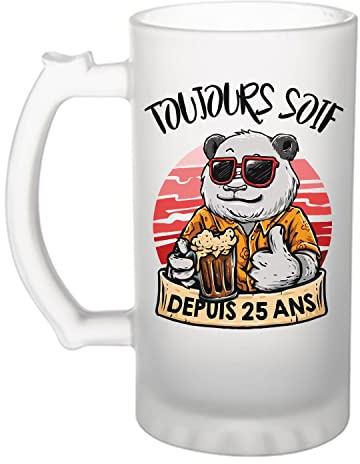 Planetee Chope de bière 25 ans Toujours Soif| Idée Tasse Cadeau Femme Homme Famille Anniversaire Noël Pinte cervoise
