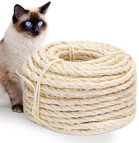 Abio Corda in sisal per tiragraffi in sisal, 100% naturale, accessorio per gatti, decorazione domestica, giardino, fai da te, corda tiragraffi, 8 mm, 50