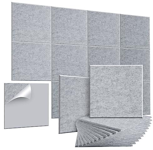 Akustische Paneele, AGPTEK 12 Packs Selbstklebende Akustische Paneele Schalldichte Graue Wandpaneele, 30 X 30 X 1cm Schalldichte Schaumstoffpaneele Hohe Dichte, Ideal für Büro und Heimstudio