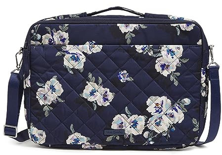 Vera Bradley Station de travail à bandoulière pour ordinateur portable, Sac Ordinateur en sergé Performance, Fleurs et branches bleu marine, Taille unique
