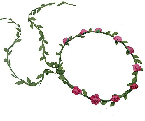 Couronne de fleurs pour femme - Serre-tête avec feuilles - Pour mariage, fête, festival, anniversaire, rose