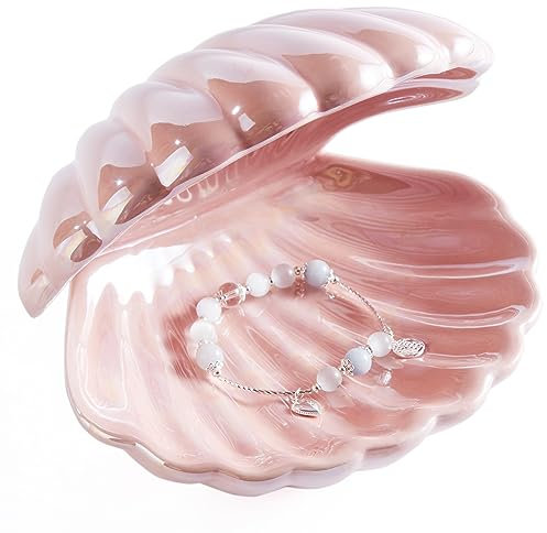 Denique Vassoio per gioielli a conchiglia, vassoio in ceramica a conchiglia per gioielli, vassoio porta anelli, piatto portachiavi, piatto decorativo per gioielli, grazioso organizer per gioielli per