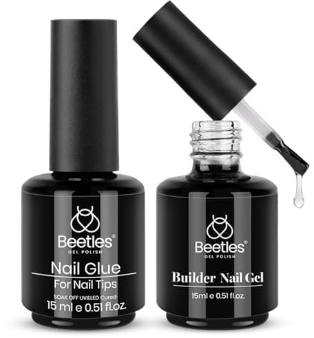 Beetles Gel Polish 5 in 1 Nagelkleber und Builder Nagelgel 7 in 1 Builder Strengthener Gel Klares Aufbaugel Hartgel zur Nagelverlängerung, UV-LED-Lampe Nagelgel für Nagelspitzen Nailart Design