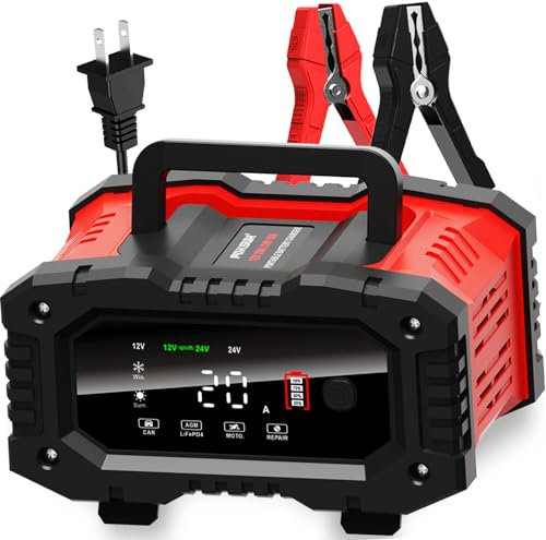 Chargeur de batterie de voiture 20 A, 12 V/20 A et 24 V/10 A LiFePO4, plomb-acide (AGM/Gel/SLA), mainteneur de chargeur intelligent automatique, désulfateur, charge rapide 300 W pour automobile,