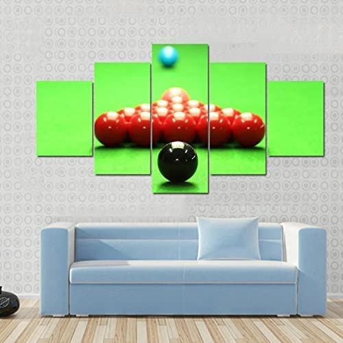 5-Teiliges Leinwandbild, Snooker Billard Poster, Gemälde Auf Leinwand, Wandkunst Für Zuhause, Wanddekoration, Mit Rahmen 150 X 80 Cm Schlafzimmerbürohotelwandkunstfoto