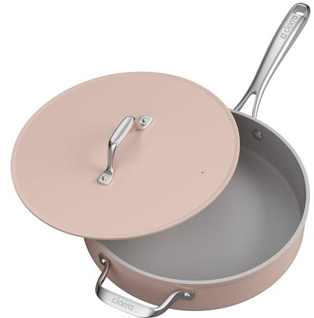 Ciarra Beyond Cookware Nonstick Saute Pan, Non Toxic Deep Saute Pan 28cm PTFE&PFOA Free, Oven Safe, Compatible with All Stovetops, Pink