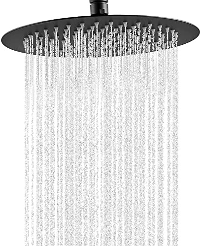 Rain Shower Head, 8 Inch Round High Pressure Showerhead, VIGIME Ultra-Thin Stainless Steel 304 High Flow Rainfall Shower Head with Silicone Nozzle - Matte Black