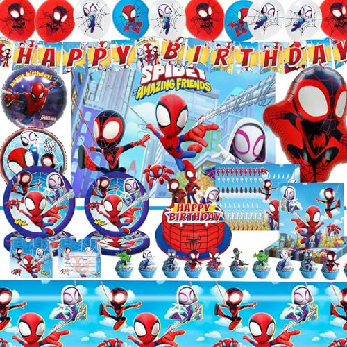 Decoracion Cumpleaños,109 Pcs Vajilla Cumpleaños,Kit Decorativo Para Fiesta Cumpleaños Globos Incluir Mantel,Pancarta etc,Decoracion Cumpleaños Niños