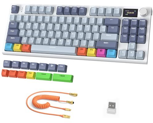 ATTACK SHARK K86 Teclado Mecánico Wireless 75%, Teclado para Juegos, 2.4G/BT5.0/USB-C Cable, QWERTY, Pantalla TFT HD de 1.2'' y Perilla, RGB Backlit Hot-Swap Linear Switch PBT Keycap - AzulPro