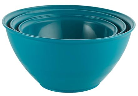 URBN-CHEF Set of 3 Durable Plastic Colourful Mixing Bowls Set Microwave & Dishwasher Safe (Teal)