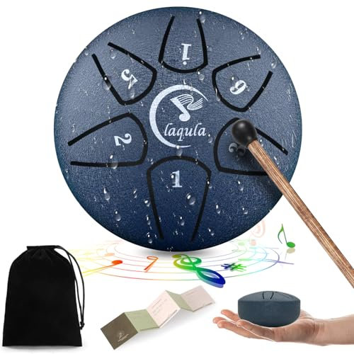 Regentrommel für den Garten Mini Stahlzungentrommel 3 Zoll 6 Noten Trommel Percussion Instrument mit Musikbuch Trommelschlegel Tragetasche für Meditation Unterhaltung Musikalische Bildung (Marineblau)
