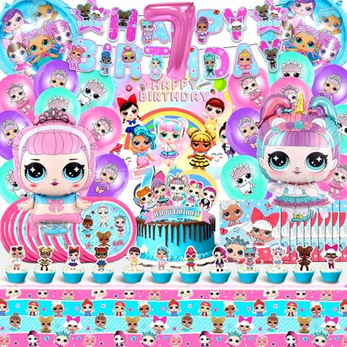 Birthday Lol Decoration Kit, Balloons Lol 7 Years, Lol Party Decorations for Girls, Cake Decorations Lol, Birthday Background, Lol Paper Plates, Lol Birthday Tablecloth, Lol Party Napkins