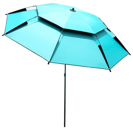 Parapluie de Pêche Robuste, Résistant Au Vent, Parasol de Plage Rotatif À 360°, Parapluie Double pour Plage, Patio, Jardin et Piscine, Bleu(Size:Arc length220cm(7.2ft))