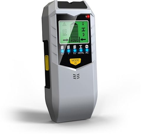 Shkalacar 5-in-1 Bolzensucher-Wandscanner, Elektronischer Leitungssucher Ortungsgerät mit HD-LCD-Display, Warnfunktion, Bolzendetektor zur Erkennung von Holz- und Metalldrähten(Silber)