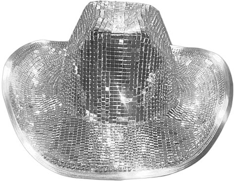 Oseczmut Disco Ball Cowboyhut | Spiegel Disco Cowboyhut | Disco Cowboy Hut | Neon Glitzer Cowgirl Hüte, Verspiegelte Discokugel Paillettenkappen ?Silberner Glitzernder Disco Spiegelhut Für