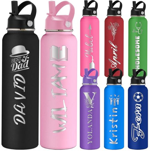 Bouteille d'Eau Personnalisée avec Design Père 350/500/700/950 ml 1L avec Poignée et Paille Bouteille Isotherme Acier Inoxydable pour Fête des Pères Voyage Bureau Cadeau Original