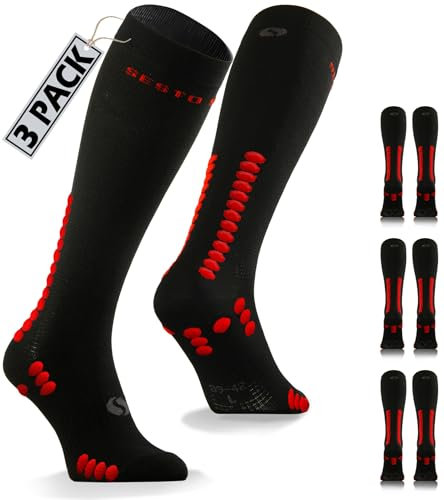 sesto senso 3 Paar Kompressionsstrümpfe Sport Schwarz Hohe Sportsocken Wadensocken Laufsocken 43-46 Black