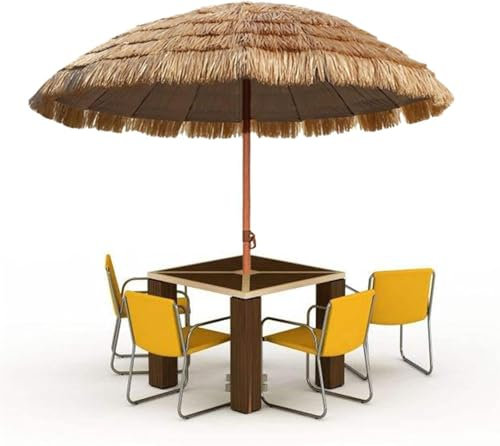 Parasol de Table de Jardin, Parasol de Patio, Grand Parasol Rond, auvent en Paille Naturelle Vintage, décor Tiki, ø180cm/5,9 Pieds