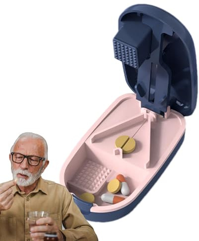 Decorhome Tagliapillole con portapillole, Portapillole con divisore per pillole | organizer per frantoio per compresse - Frantumatore di pillole portatile per tasca in borsa per casa, viaggi,