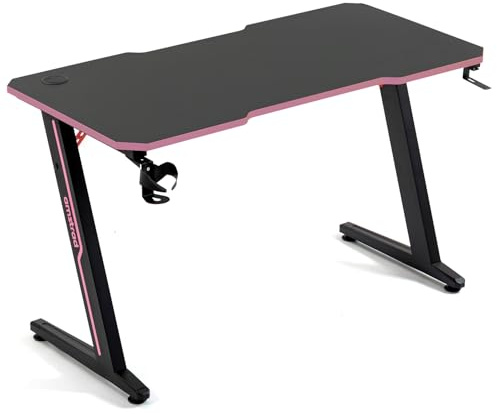 Amstrad DESK120Z-PINK Bureau Informatique ou Gamer avec Finition Rose - Largeur 1m20 - Style Carbone - Porte Casque & gobelet