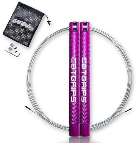 CATGRIPS Corde à Sauter Professionnelle – Speed Rope en Aluminium Premium – Corde de Saut Rapide pour Entraînement, Boxe et Fitness – Ultra Légère avec 2 Câbles + Sac de Transport (Violet)