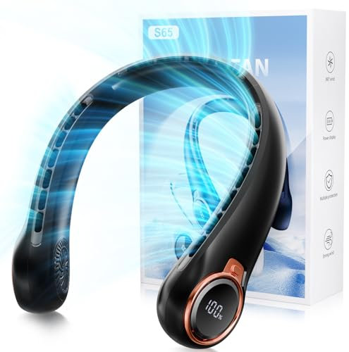 ZHZW Portable Neck Fan with 6000mAh USB - Rechargeable Battery, Ultra-Light Bladeless Neck Fan LED Display, 360° Cooling Wearable Fan, 3 Speeds (black)