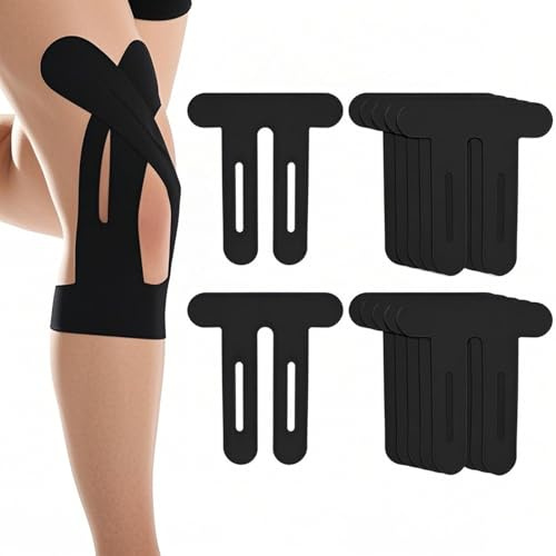 Yphzmtz 12 Stück Precut Kinesiotapes für Knie, Hautfreundlich & Atmungsaktiv | Wasserfestes Elastisches Physio Tape bei Knieschmerzen | Vorgeschnittene (Schwarz)