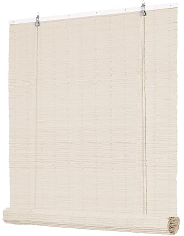 Deswell PE-Bambusoptik-Rollo Wetterfest B100 x H160 cm Cremeweiß, Outdoor-Rollo für Fenster & Tür mit Seitenzug, Sonnen- & Sichtschutz mit UV-Schutz, für Innen- und Außenbereich Fensterrollo