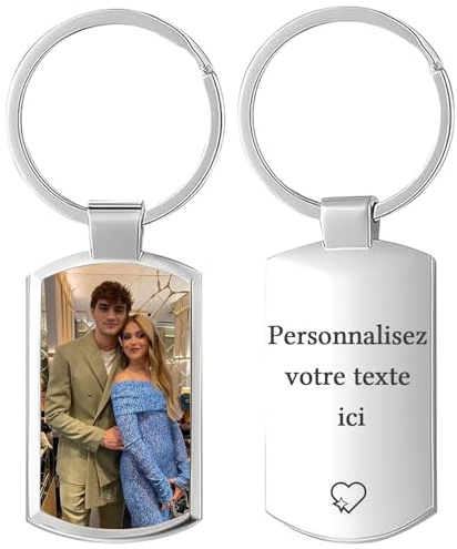 FKF clef de porte personnalisable, porte clef personnalisable | Porte-clef personnalisé avec photo & texte gravé. Pendentif coeur en métal pour la Fête des Mères, Saint-Valentin et Noël